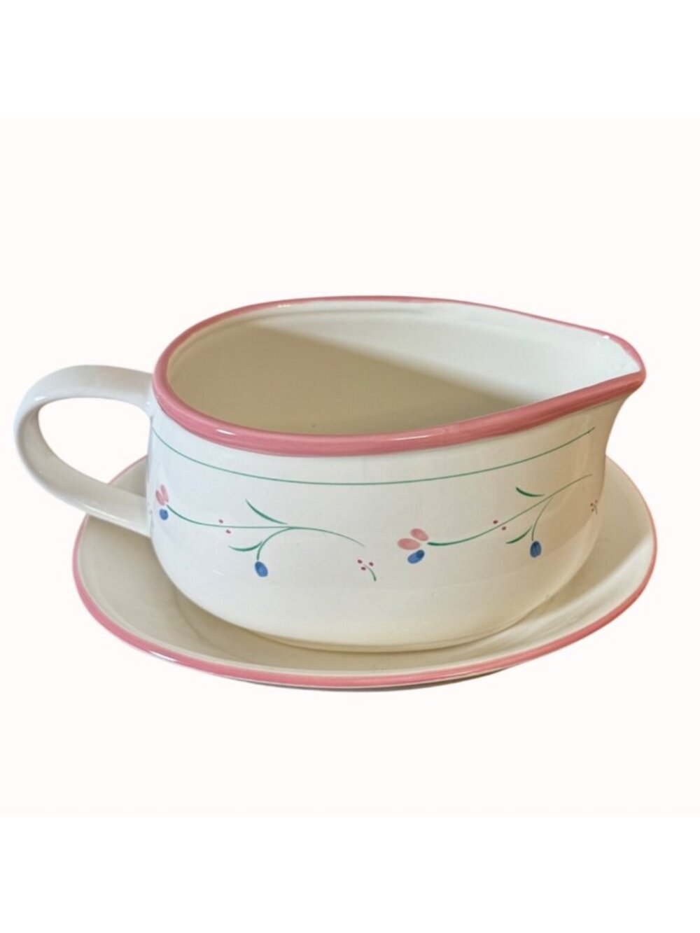 Nordic Wind Ranmaru Gravy Boat Plate Floral Pink Rim Cottage Easter Tableware